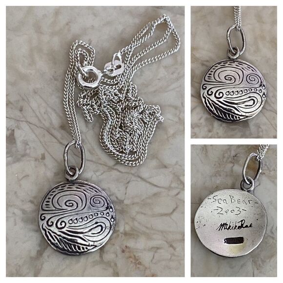 2003 Sterling Silver Signed First Nations Handcrafted Sea Bear Pendant Necklace - Picture 1 of 8